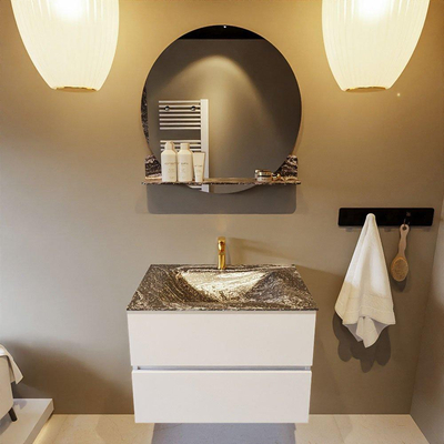 Mondiaz VICA-DLUX ensemble de meuble de salle de bain - 70cm - meuble sous lavabo talc - 2 tiroirs - lavabo encastré cloud milieu - 1 trou de robinet - miroir modèle spot - version XL 60cm haut - lave