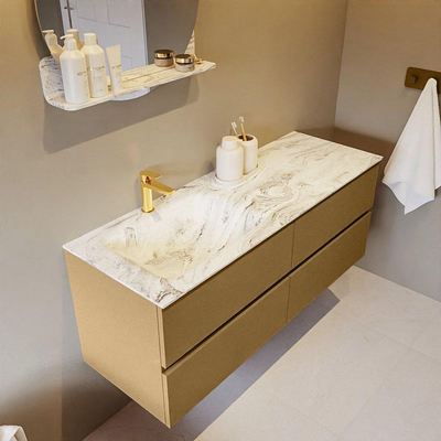 MONDIAZ VICA-DLUX Ensemble meuble de salle de bains - 130cm - meuble bas oro - 4 tiroirs - lavabo encastré cloud à gauche - 1 trou de robinet - version haute 60cm - glace