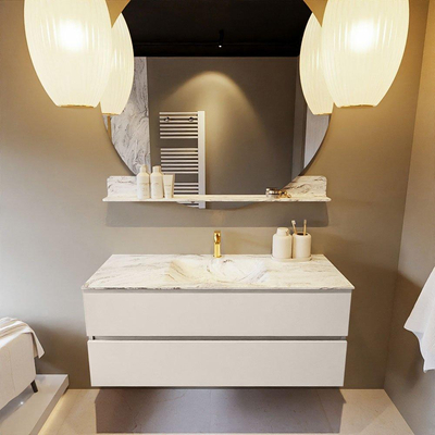 Mondiaz VICA-DLUX Ensemble de meuble de salle de bain - 120cm - meuble sous-vasque lin - 2 tiroirs - lavabo encastrée nuage milieu - 1 trou de robinet - version haute de 60cm - glace