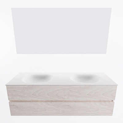 Mondiaz VICA ensemble de meuble de salle de bain - 150cm - meuble sous vasque en aggloméré - 2 tiroirs - lavabo moon double - 2 trous de robinet - couleur talc - miroir LED - version XL 60cm de haut