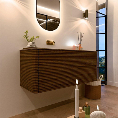 Mondiaz CIRO-DLUX Ensemble de meubles de salle de bains - 120x45x50cm - vasque en solid surface Oza - 1 lavabo à gauche - sans trous de robinet - 2 tiroirs - Dusk