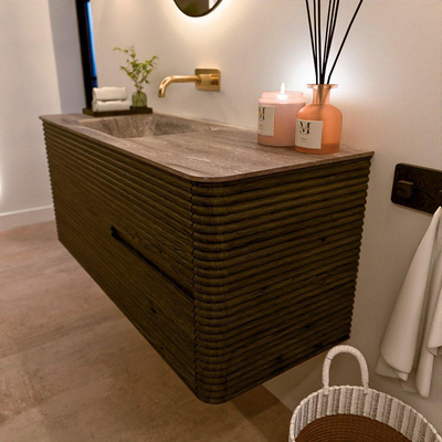 Mondiaz CIRO-DLUX Badkamermeubelset - 120x45x50cm - Solid surface wastafel Oza - 1 wasbak Links - zonder kraangaten - 2 lades - Shadow