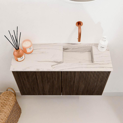 Mondiaz JOYA-DLUX 70cm meuble de toilette - couleur Walnut - Vasque FAYE position Droite Sans trou de robinet couleur Nata.