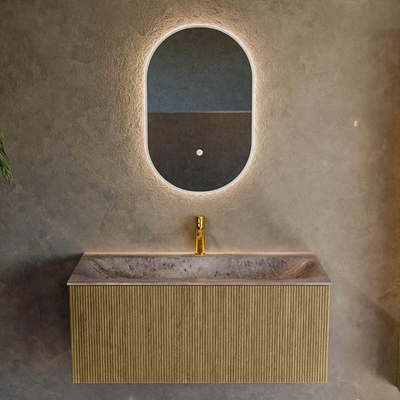 MONDIAZ KURVE-DLUX Meuble de salle de bains 100cm couleur Dusk avec 1 tiroir et 0 porte. Lavabo BIG MEDIUM Central 1 trou de robinet Oza.