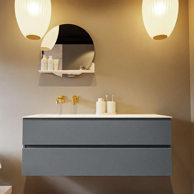 Mondiaz VICA-DLUX ensemble de meuble de salle de bain - 130cm - meuble sous-vasque plata - 2 tiroirs - lavabo encastré cloud gauche - sans trous de robinet - miroir modèle spot - version XL 60cm de haut - ostra