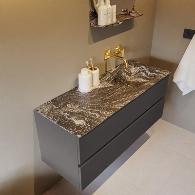 Mondiaz VICA-DLUX ensemble de meuble de salle de bain - 120cm - meuble sous-vasque gris foncé - 2 tiroirs - lavabo encastré cloud droite - sans trous de robinet - version haute de 60cm - lave