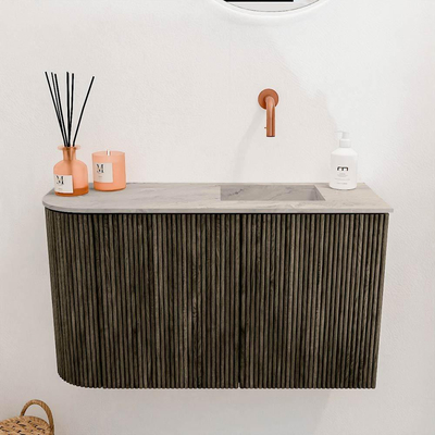 Mondiaz JOYA-DLUX 71.6cm toiletmeubel - ronding links kleur Shadow - Wastafel FAYE positie Rechts Zonder kraangat kleur Glace.