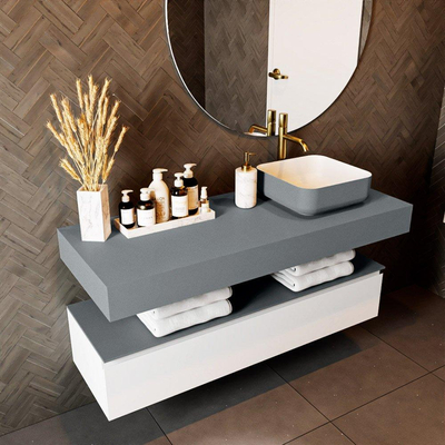 Mondiaz TOP 51 Plan vasque suspendu - 130x51x12cm - adapté pour une vasque à poser - Solid surface - Plata