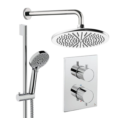 Crosswater MPRO Regendoucheset inbouw - 2 hendels - 30cm douchekop - handdouche - glijstang - wandarm - chroom
