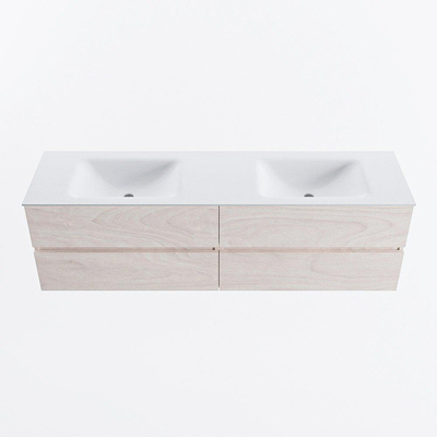 Mondiaz Vica ensemble de meuble de salle de bain - 170cm - meuble sous vasque en aggloméré - 4 tiroirs - lavabo cloud double - 2 trous de robinet - version haute de 60cm - talc