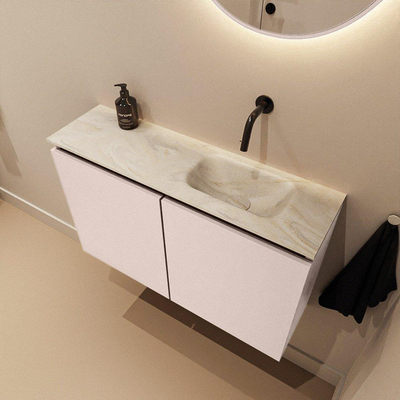 MONDIAZ TURE-DLUX meuble WC 80 cm Rosee. EDEN lavabo Ostra position à droite. Sans trou de robinet.