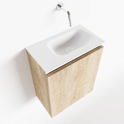 MONDIAZ TURE Kit lave-mains - 40x23x50cm - 0 trous de robinet - 1 porte - chêne blanchi mat - Lavabo à droite - Solid Surface Blanc