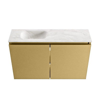 MONDIAZ TURE-DLUX Meuble de toilettes 80cm Oro. EDEN lavabo Ostra position gauche. Avec 1 trou de robinet.