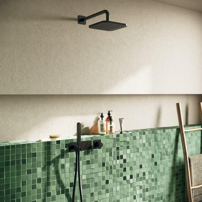 Hotbath Gal Complete doucheset inbouw - thermostatisch - 2 pushbuttons - 35cm wandarm - 22cm vierkante hoofddouche - staafhanddouche - zwart mat SHOWROOMMODEL