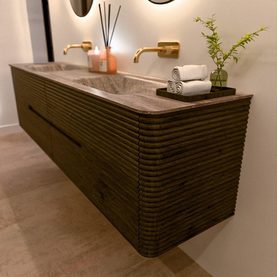 Mondiaz CIRO-DLUX Badkamermeubelset - 190x45x50cm - Solid surface wastafel Oza - 2 wasbak Dubbel - zonder kraangaten - 4 lades - Shadow