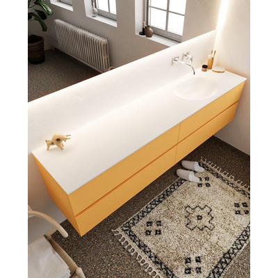 Mondiaz VICA ensemble de meuble de salle de bain - 200cm - meuble sous-vasque ocre - 4 tiroirs - lavabo moon droite - sans trou de robinet version XL 60cm de haut