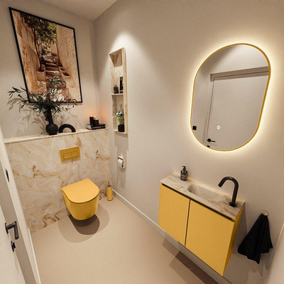 MONDIAZ TURE-DLUX Meuble toilette - 60cm - Ocher - EDEN - vasque Frappe - position droite - 1 trou de robinet