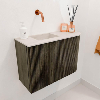 Mondiaz JOYA-DLUX 61.6cm toiletmeubel - ronding rechts kleur Shadow - Wastafel FAYE positie Links Zonder kraangat kleur Meli.