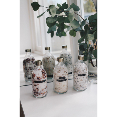 Wellmark Sel de bain verre transparent bouchon laiton 500ml Camomille texte ENJOY YOUR BATH