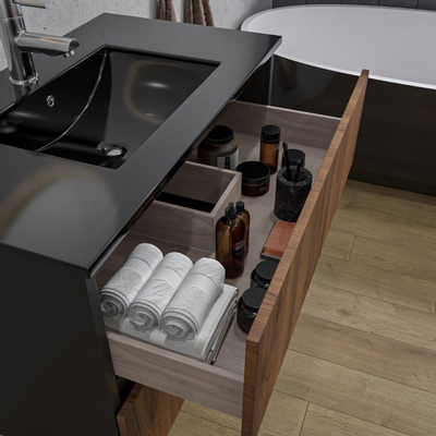Adema Industrial 2.0 Ensemble de meuble 100x45x55cm vasque en céramique noir 1 trou de robinet avec trop-plein bois/noir