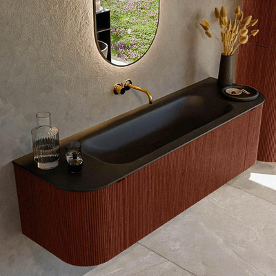 Mondiaz KURVE Badkamermeubelset - 150x46x40cm - 1 lade - 2 deuren - wastafel solid surface - midden - zonder kraangat - Ruby