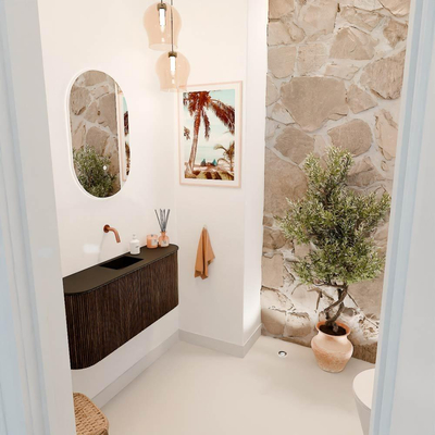 Mondiaz JOYA 93.2cm toiletmeubel - ronding links en rechts kleur Walnut - Wastafel FAYE positie Midden Zonder kraangat kleur Urban.