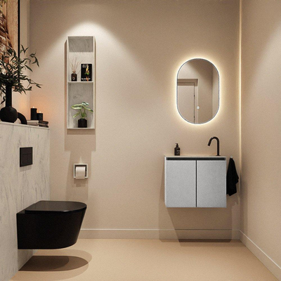 MONDIAZ TURE-DLUX Meuble WC 60 cm Plata. Vasque EDEN Opalo position droite. Avec 1 trou de robinet.