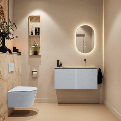 MONDIAZ TURE-DLUX Meuble toilette - 100cm - Clay - EDEN - vasque Frappe - position droite - sans trou de robinet