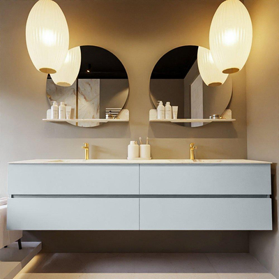 MONDIAZ VICA-DLUX Ensemble meuble de salle de bains - 200cm - meuble bas clay - 4 tiroirs - vasque encastrée cloud double - 2 trous de robinet - version haute 60cm - frape