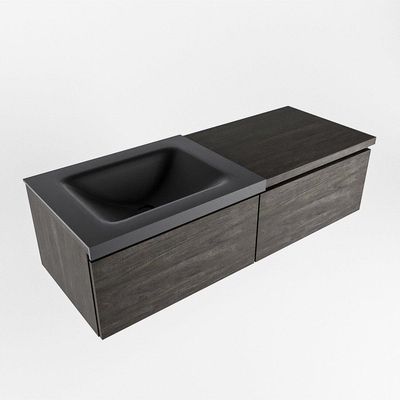 MONDIAZ BUKLA 120cm badmeubel met module 60 kleur Dark Brown met 2 lades. Wastafel CLOUD links 1 kraangat kleur Urban.