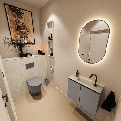 MONDIAZ TURE-DLUX Meuble toilette - 60cm - Smoke - EDEN - vasque Ostra - position centrale - 1 trou de robinet