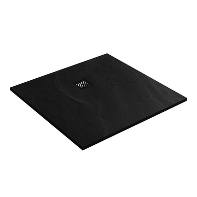 BRAUER Asteroid Douchebak 100x100 incl. antislip en antibacterieel mineraalmarmer mat zwart