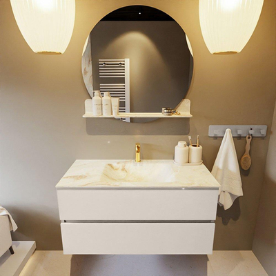 MONDIAZ VICA-DLUX Ensemble meuble de salle de bains - 100cm - meuble bas linen - 2 tiroirs - lavabo encastré cloud au milieu - 1 trou de robinet - version haute 60cm - frape