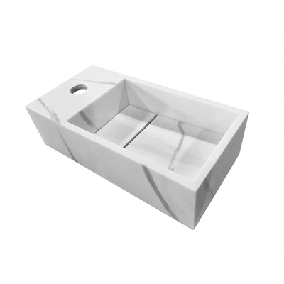 Wiesbaden Noble Pack Lave-mains Droite 36x18x10cm Solid Surface marbré Blanc mat avec robinet Amador Cuivre
