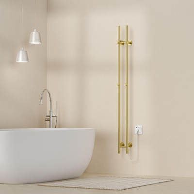 Belrad Rod sèche-serviettes à barres - 150x16.8x12.7 cm - électrique - double - 120w - 2.5cm - or brossé