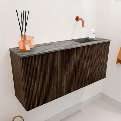 Mondiaz JOYA-DLUX 90cm toiletmeubel - kleur Walnut - Wastafel FAYE positie Rechts Zonder kraangat kleur Sombra.