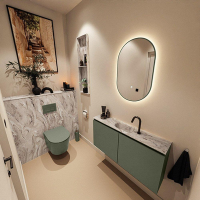 MONDIAZ TURE-DLUX Meuble toilette - 100cm - Army - EDEN - vasque Glace - position centrale - 1 trou de robinet