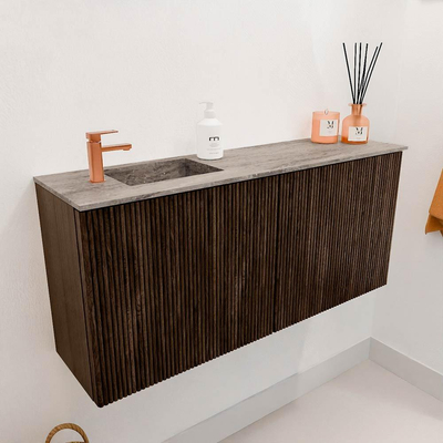 Mondiaz JOYA-DLUX 90cm toiletmeubel - kleur Walnut - Wastafel FAYE positie Links 1 kraangat kleur Oza.