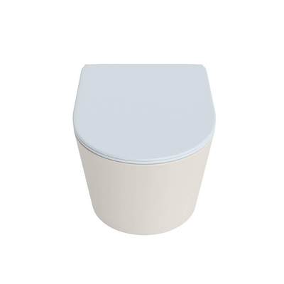Mondiaz LAVIE WC suspendu – sans bride – 36 x 53 cm – avec abattant softclose – Linen (blanc cassé), abattant Clay (bleu clair/gris)