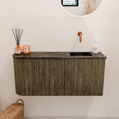 Mondiaz JOYA-DLUX 91.6cm toiletmeubel - ronding links kleur Dusk - Wastafel FAYE positie Rechts Zonder kraangat kleur Lava.