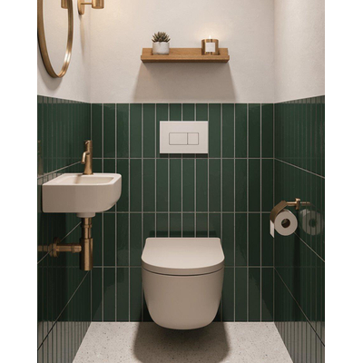 QeramiQ Dely Ensemble WC - réservoir encastré Qeramiq Flush - abattant 35mm - plaque de commande blanche mate en métal - boutons rectangulaires - beige