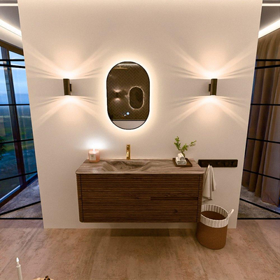 Mondiaz CIRO-DLUX Badkamermeubelset - 120x45x50cm - Solid surface wastafel Sombra - 1 wasbak Links - 1 kraangat - 2 lades - Dusk