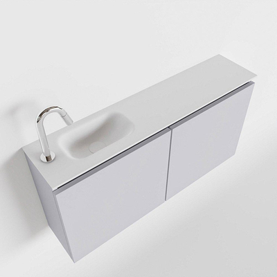 MONDIAZ TURE Fonteinset - 100x23x50cm - 1 kraangat - 2 deuren - cale mat - Wasbak links - Solid Surface Wit