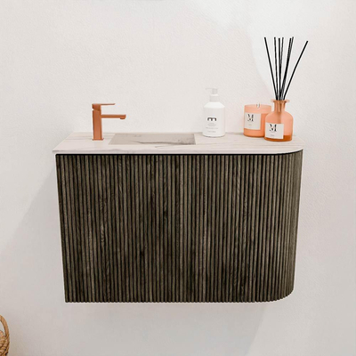 Mondiaz JOYA-DLUX 61.6cm toiletmeubel - ronding rechts kleur Shadow - Wastafel FAYE positie Links 1 kraangat kleur Nata.