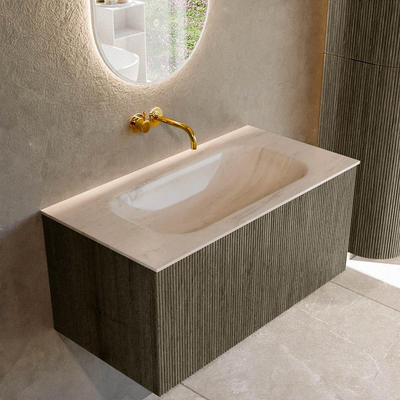 MONDIAZ KURVE-DLUX Meuble de salle de bains 90 cm couleur Shadow avec 1 tiroir et 0 portes. Lavabo BIG SMALL Milieu sans trou de robinet Meli.