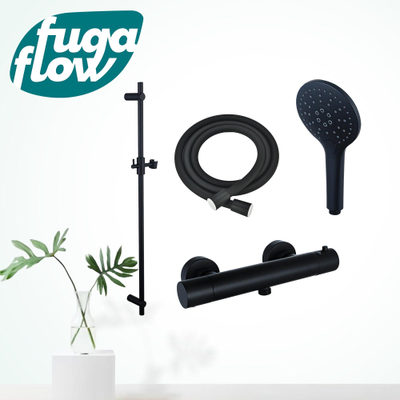 FugaFlow Eccelente Sobrado Badkamer douchekraan met glijstangset met ronde handdouche, gladde doucheslang mat zwart - Black Friday -