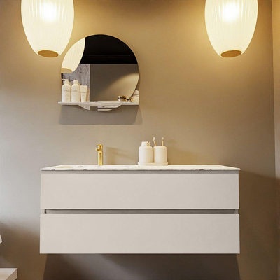 Mondiaz VICA-DLUX Ensemble de meuble de salle de bain - 120cm - meuble sous-vasque lin - 2 tiroirs - lavabo encastrée nuage gauche - 1 trou de robinet - version haute de 60cm - glace