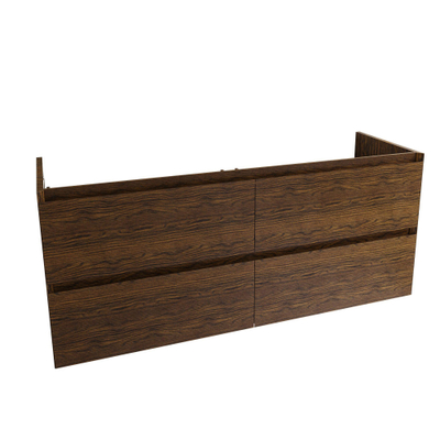 Saniclass Holz Pure Meuble de salle de bain - 140x45x60cm - lavabo en céramique blanc - 2 vasques - 2 trous de robinet - 4 tiroirs - Walnut pure