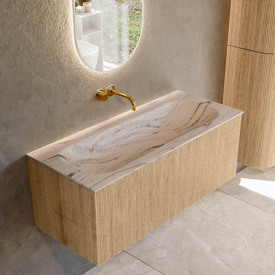 MONDIAZ KURVE-DLUX 110cm badmeubel kleur Oak met 1 lade en 0 deuren. Wastafel BIG MEDIUM Midden zonder kraangat Nata.