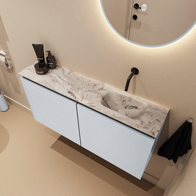 MONDIAZ TURE-DLUX 100cm meuble de toilettes Clay. EDEN lavabo Glace position droite. Sans trou de robinet.